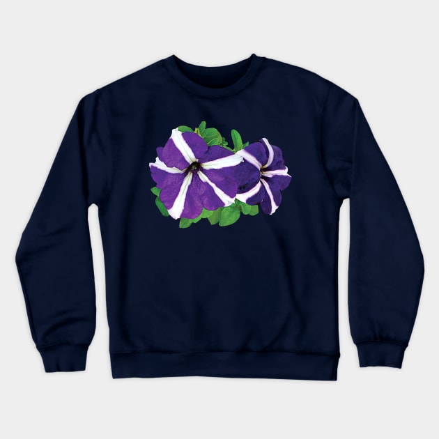 Petunias - Two Purple and White Petunias Crewneck Sweatshirt by SusanSavad